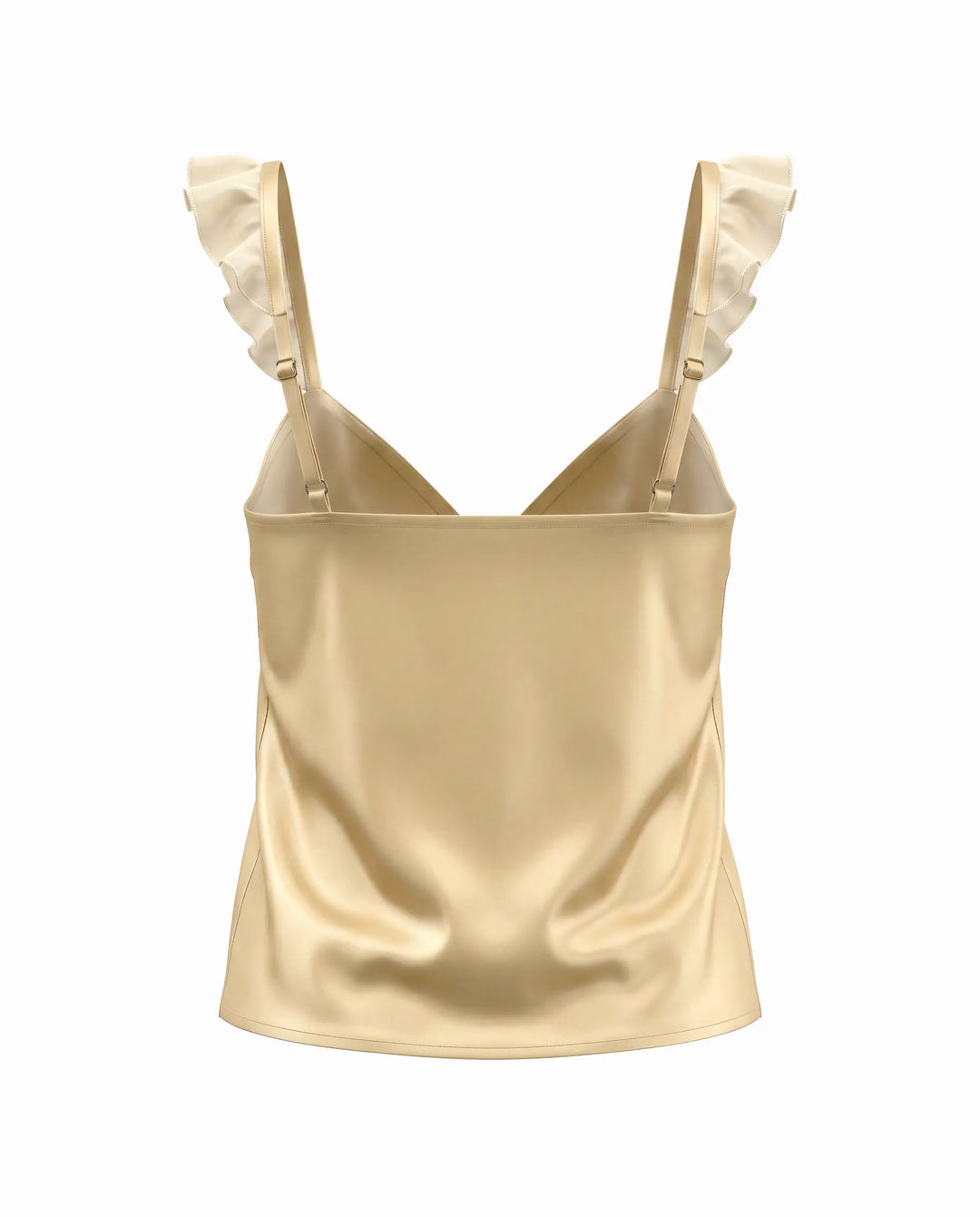 SOLACE  Yellow Ruffled Strap Satin Slim Fit Cropped Camisole Top 