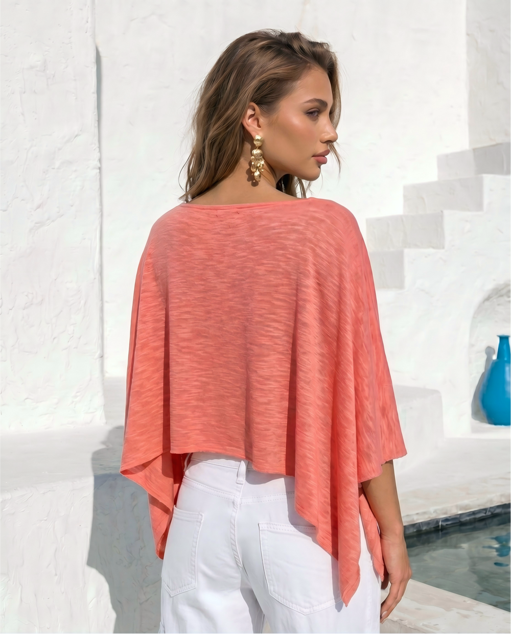 SOLACE  Coral Heathered Dolman Batwing Cropped Knit Top 
