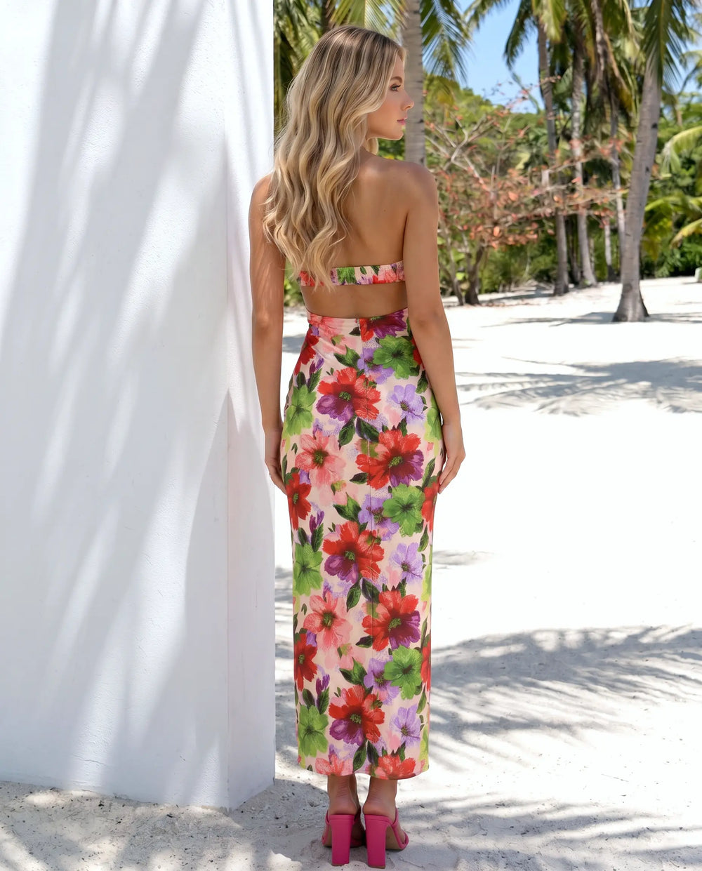 SOLACE  Strapless Floral Print Bodycon Maxi Dress 