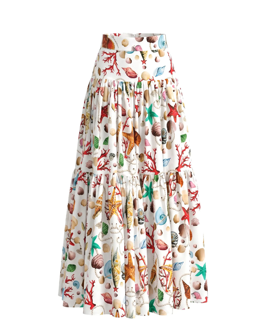 SOLACE  Ocean Print Crisscross Back Crop Top &amp; Tiered Maxi Skirt Two-Piece Set 