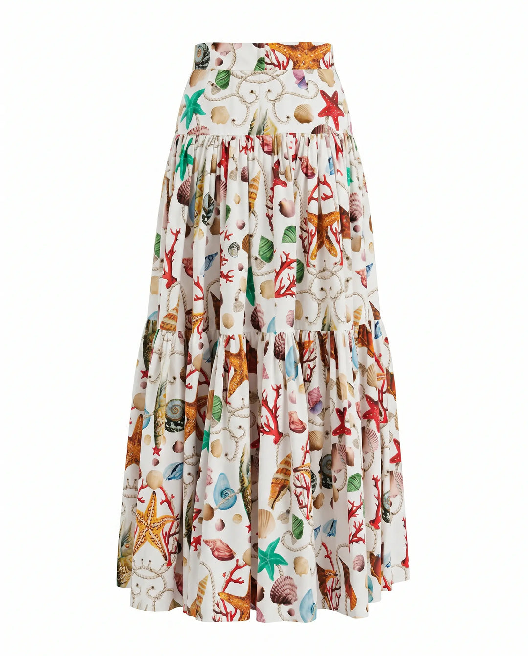 SOLACE  Ocean Print Crisscross Back Crop Top &amp; Tiered Maxi Skirt Two-Piece Set 