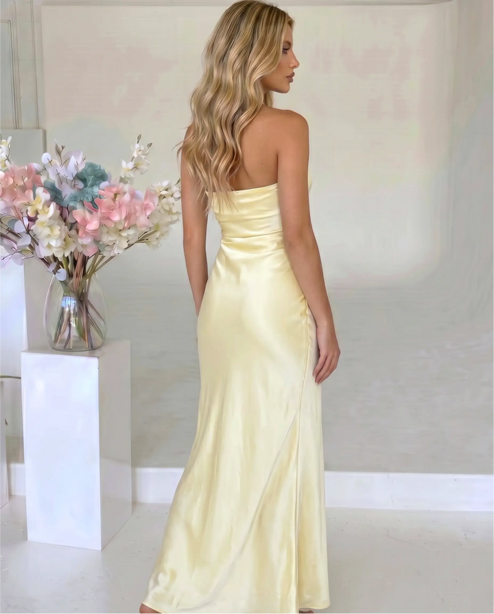 SOLACE  Yellow Strapless Satin Mermaid Maxi Dress 