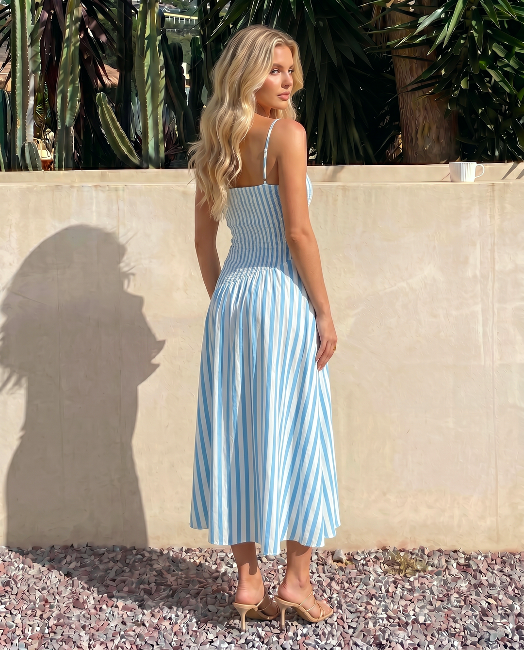 SOLACE  Blue Striped Lily Print Cami Maxi Dress 