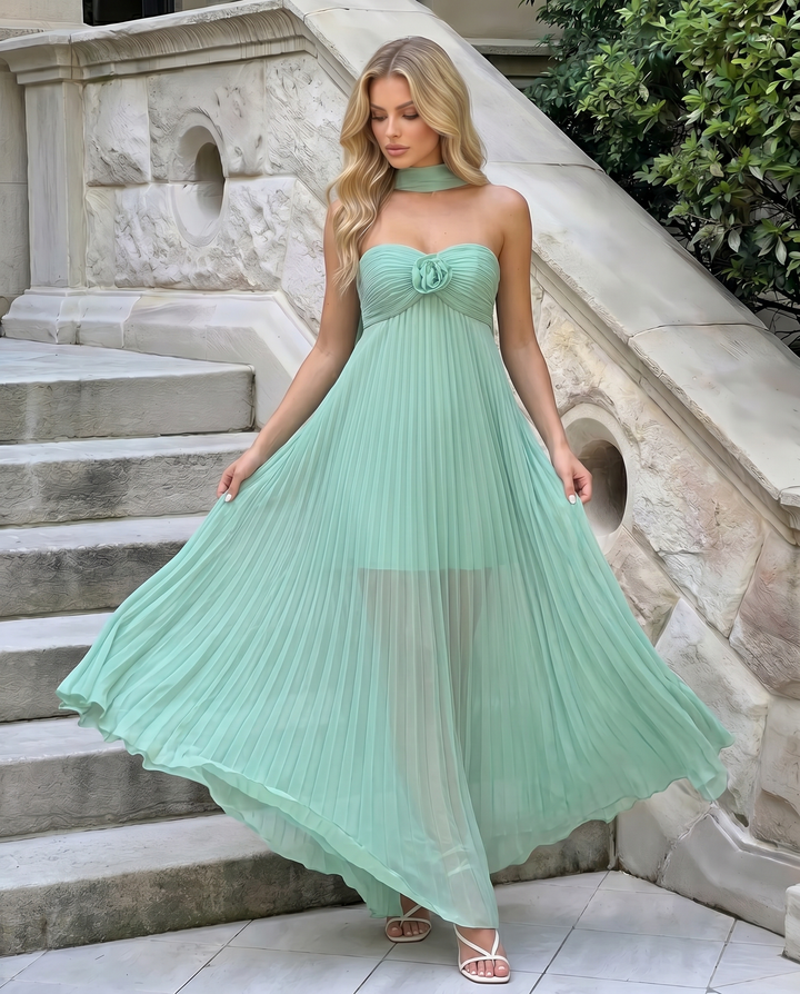 SOLACE  Mint Green Strapless Pleated Maxi Dress 