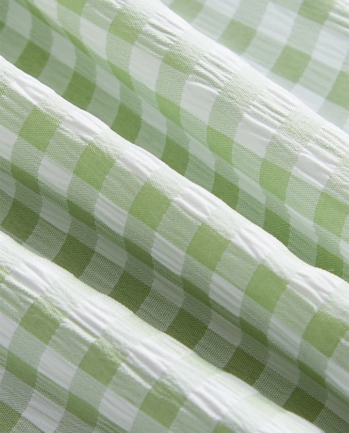 Green White Gingham Tiered Ruffled Spaghetti Strap Mini Dress
