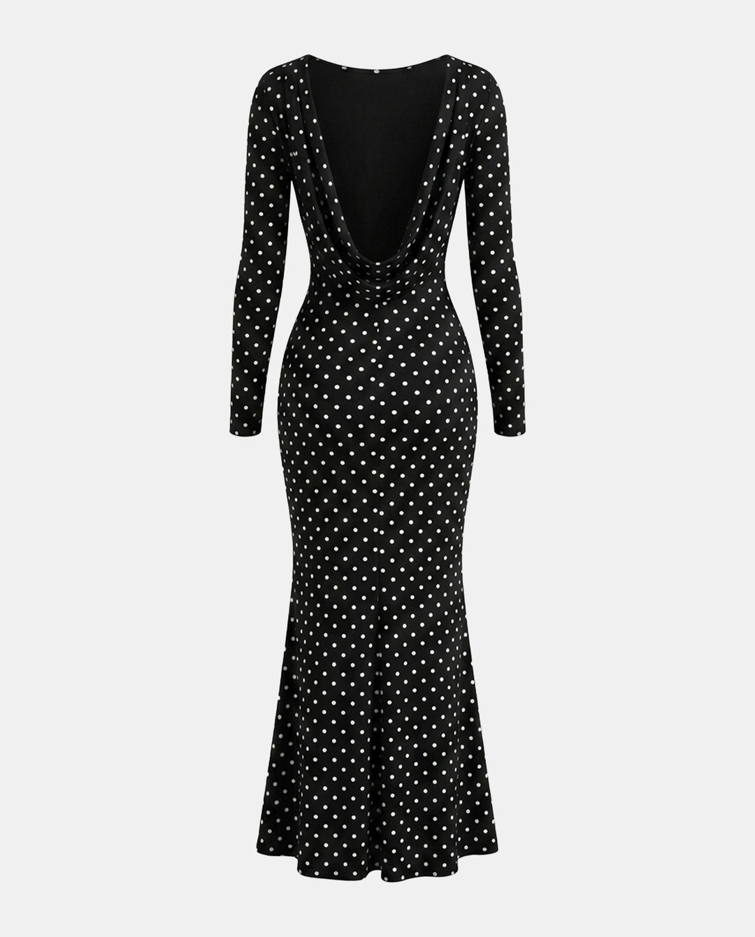 Polka Dot Deep Back Long Sleeve Mermaid Maxi Dress