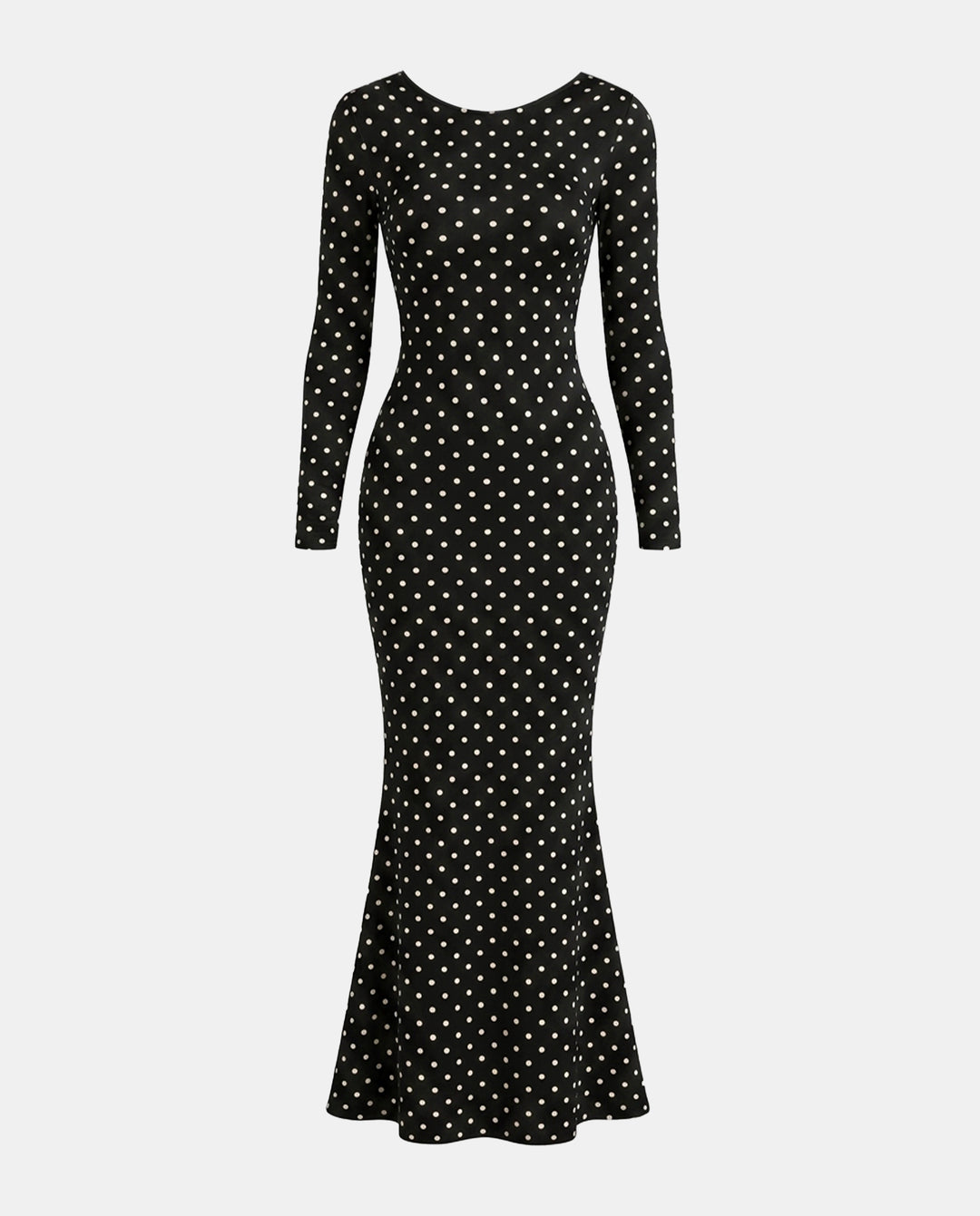 Polka Dot Deep Back Long Sleeve Mermaid Maxi Dress