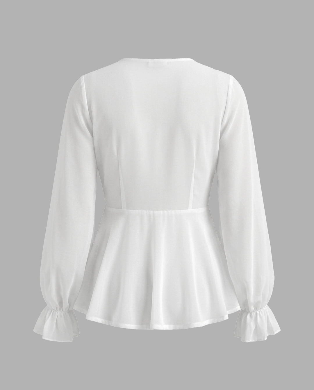 Lace V‑Neck Puff Sleeve Peplum Blouse