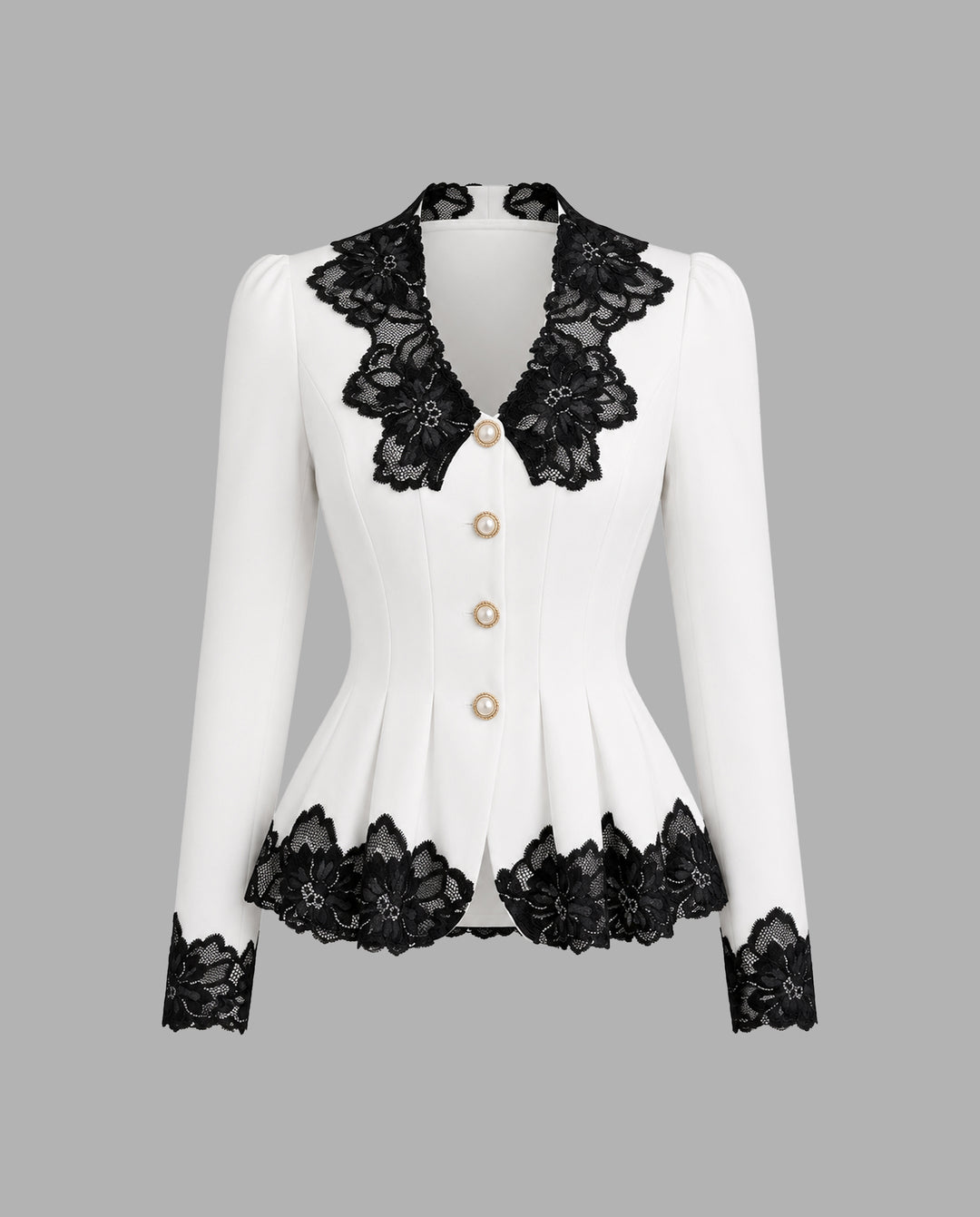 Contrast Lace Puff Shoulder Slim Peplum Jacket Top