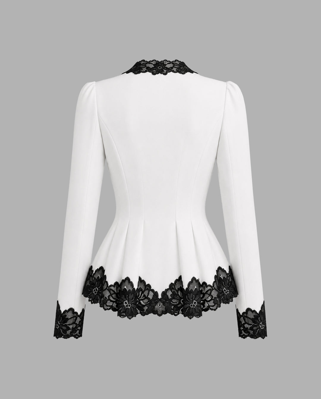 Contrast Lace Puff Shoulder Slim Peplum Jacket Top