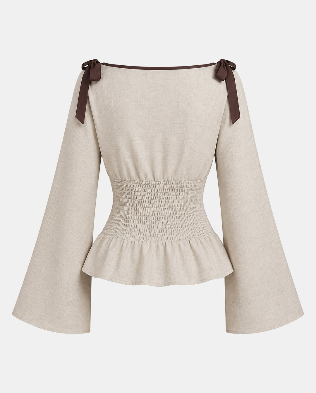 Contrast Bow Detail Long Flare Sleeve Blouse