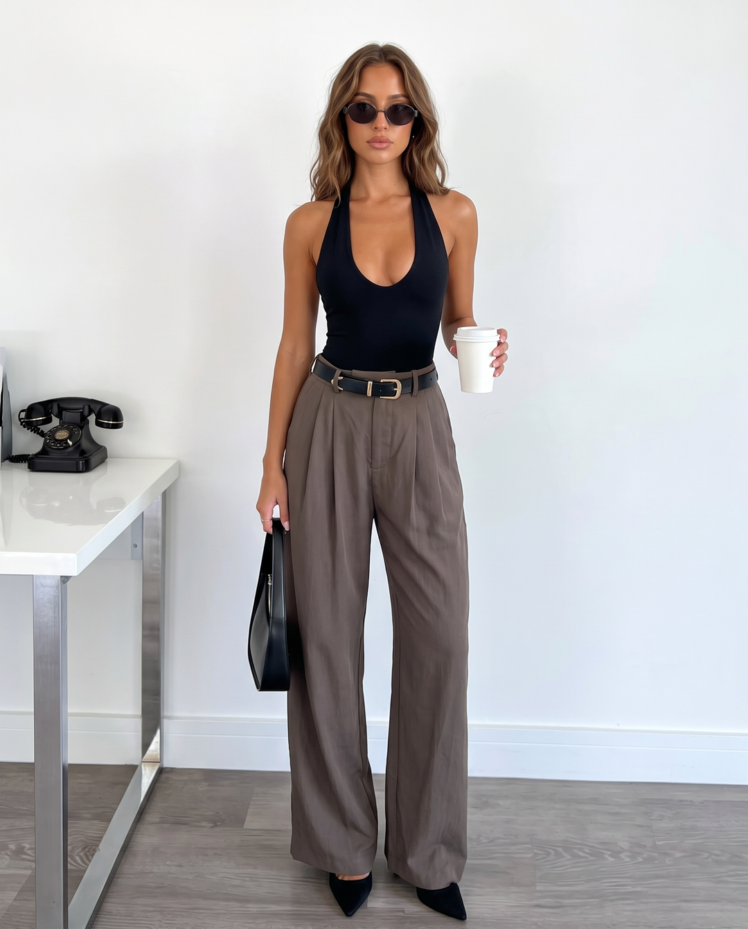 Minimalist High Waist Pleated Suit Pants