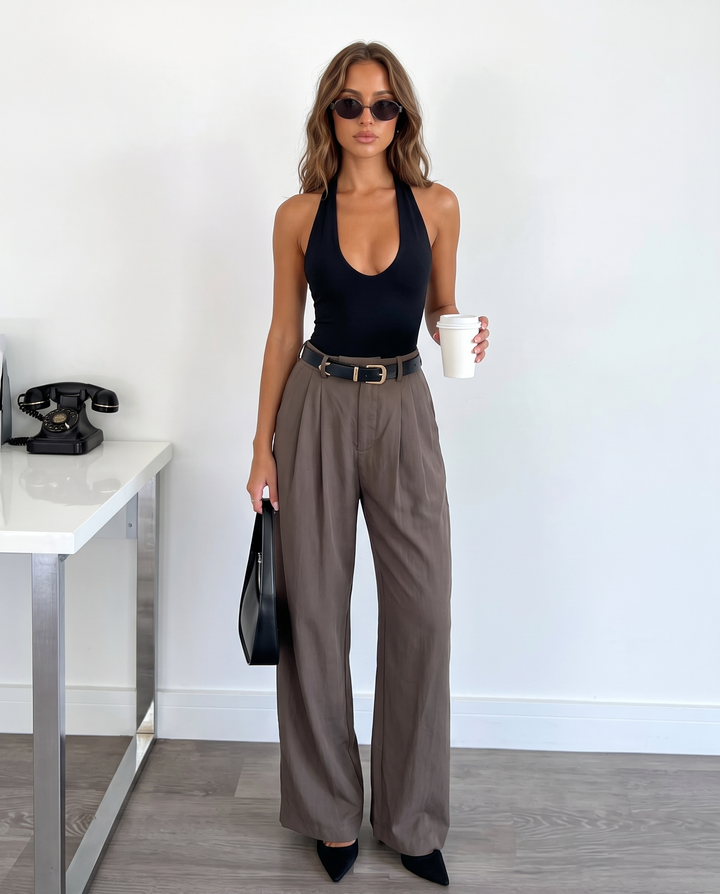 Minimalist High Waist Pleated Suit Pants