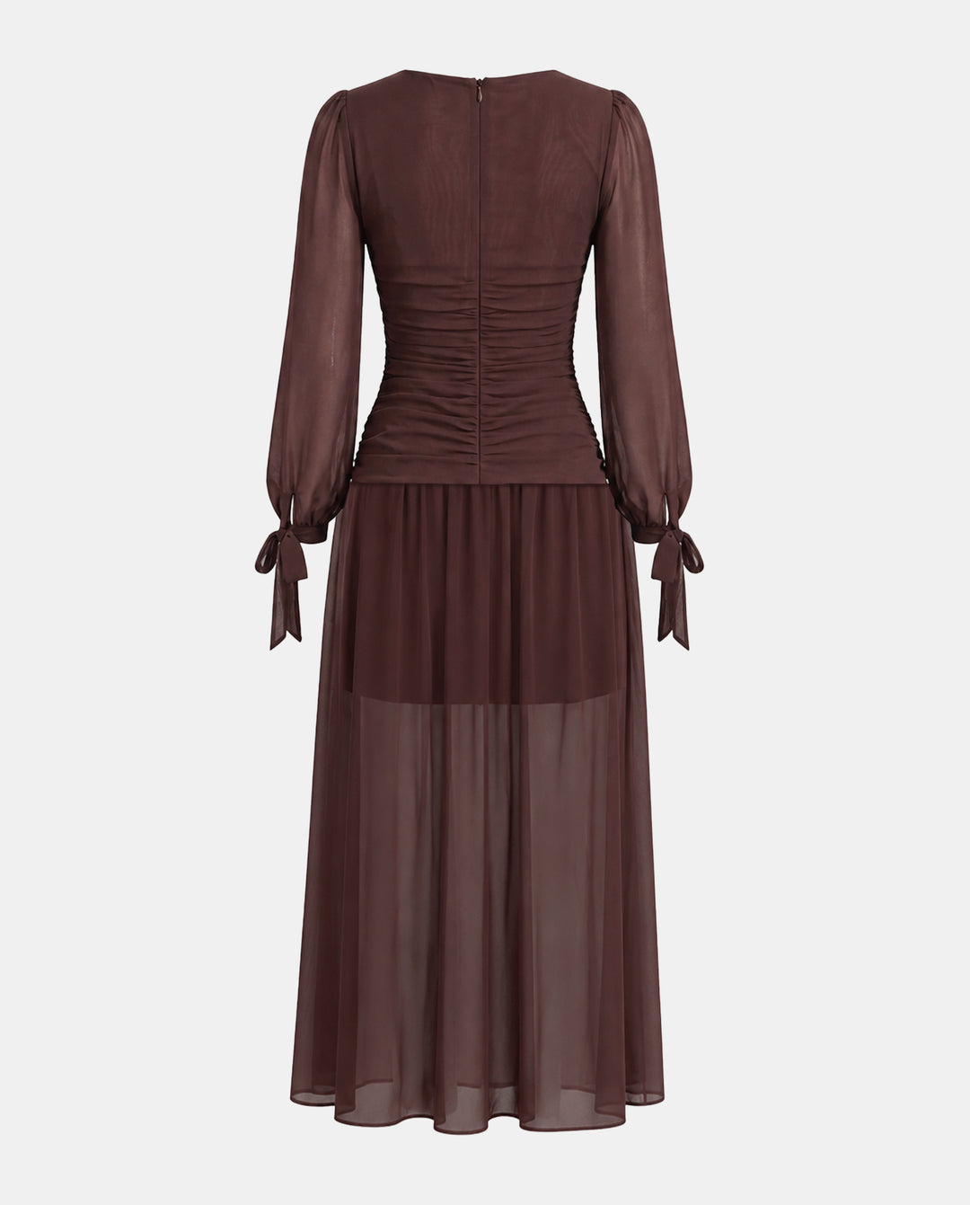 Brown Cowl Neck Tie‑Cuff Chiffon Maxi Dress