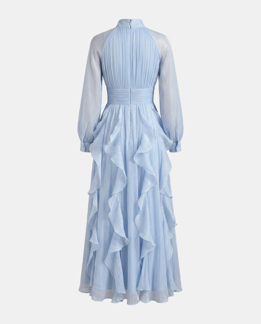 Elegant Ruffled High Neck Long Sleeve Maxi Evening Dress