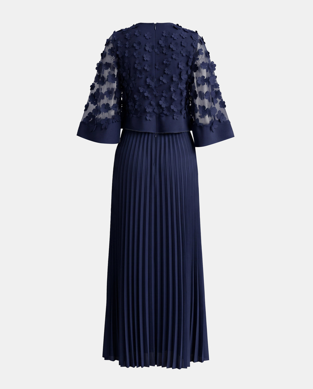 Elegant 3D Floral Pleated Maxi Dress