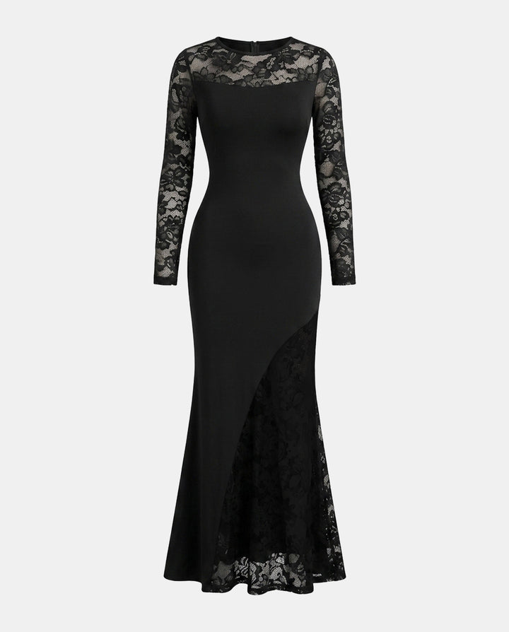 Lace Panel Slit Slim Fit Formal Party Maxi Dress