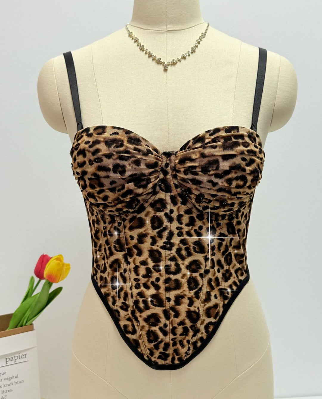 SOLACESexy Leopard Print Corset Style Bust Crop Top
