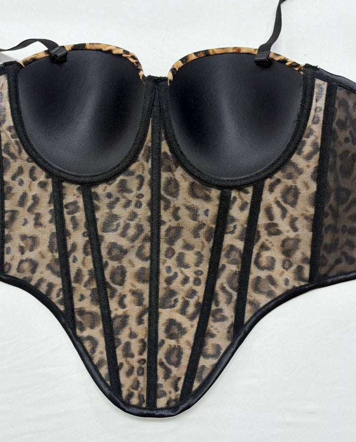 SOLACESexy Leopard Print Corset Style Bust Crop Top