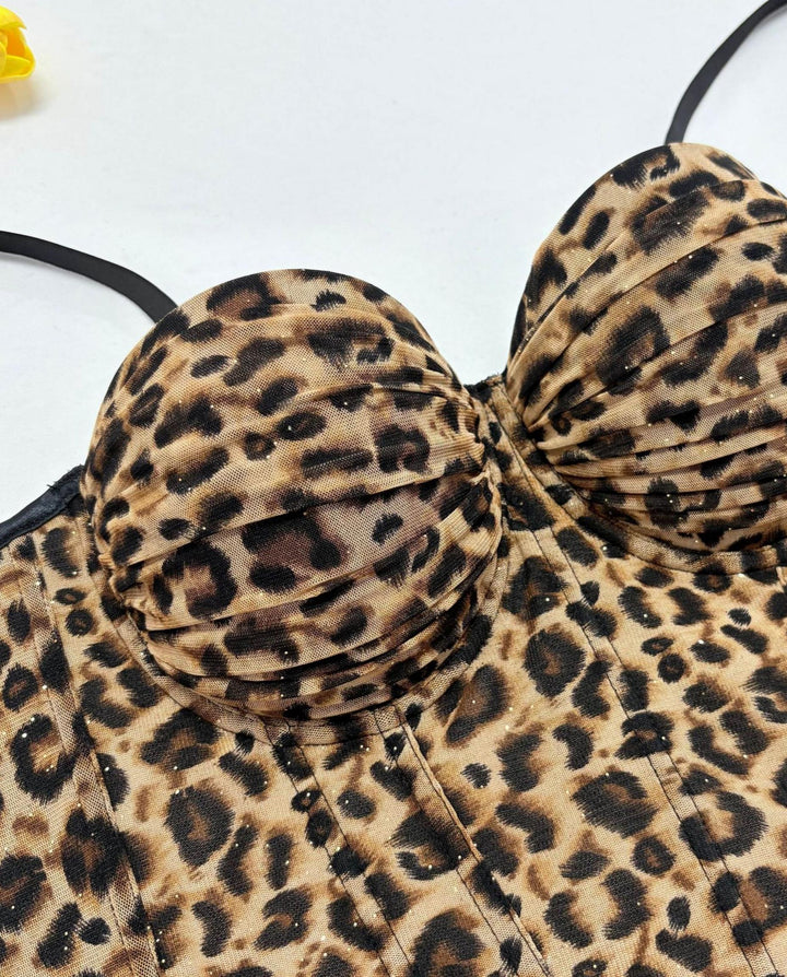 SOLACESexy Leopard Print Corset Style Bust Crop Top