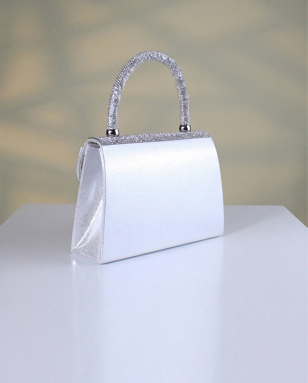 SOLACESilver Full Rhinestone Bow Top Handle Silver Chain Crossbody Mini Flap Handbag
