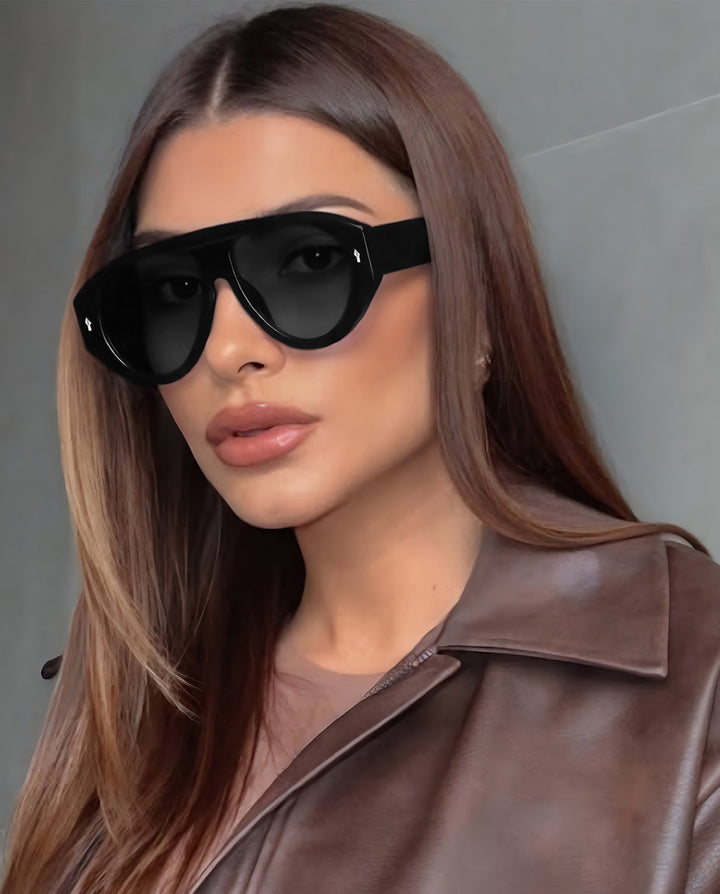 SOLACESolid Black Pilot Shield Sunglasses Dark Grey Lens