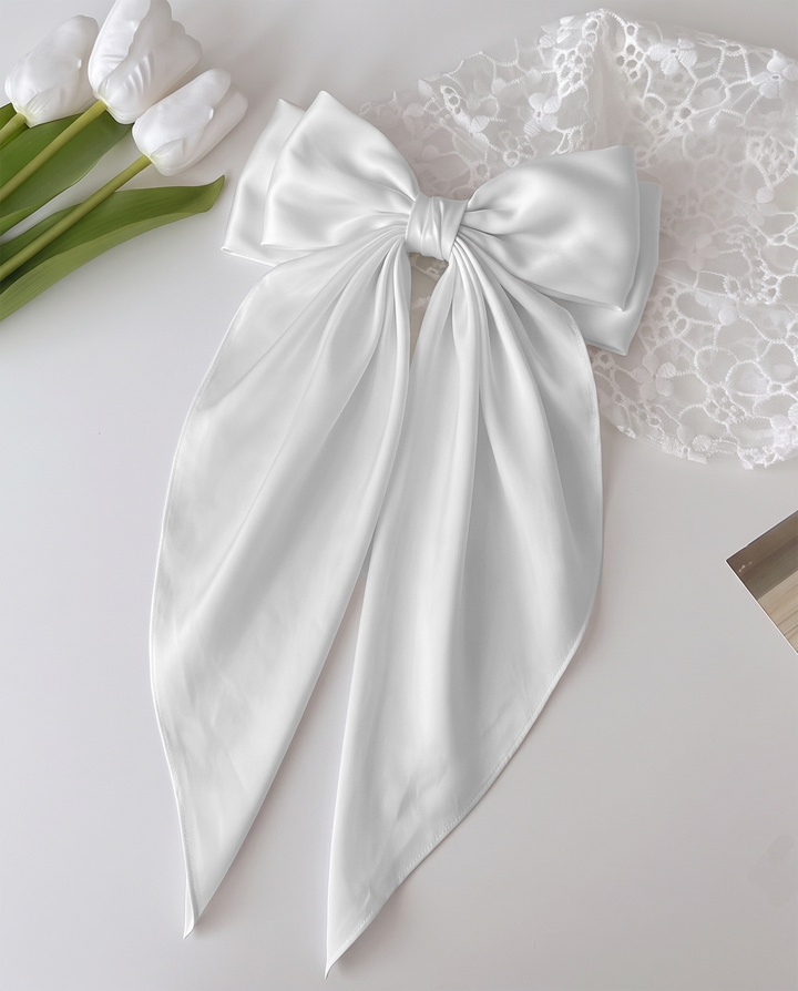 SOLACESolid Satin Large Bow Long Streamer Hair Clip