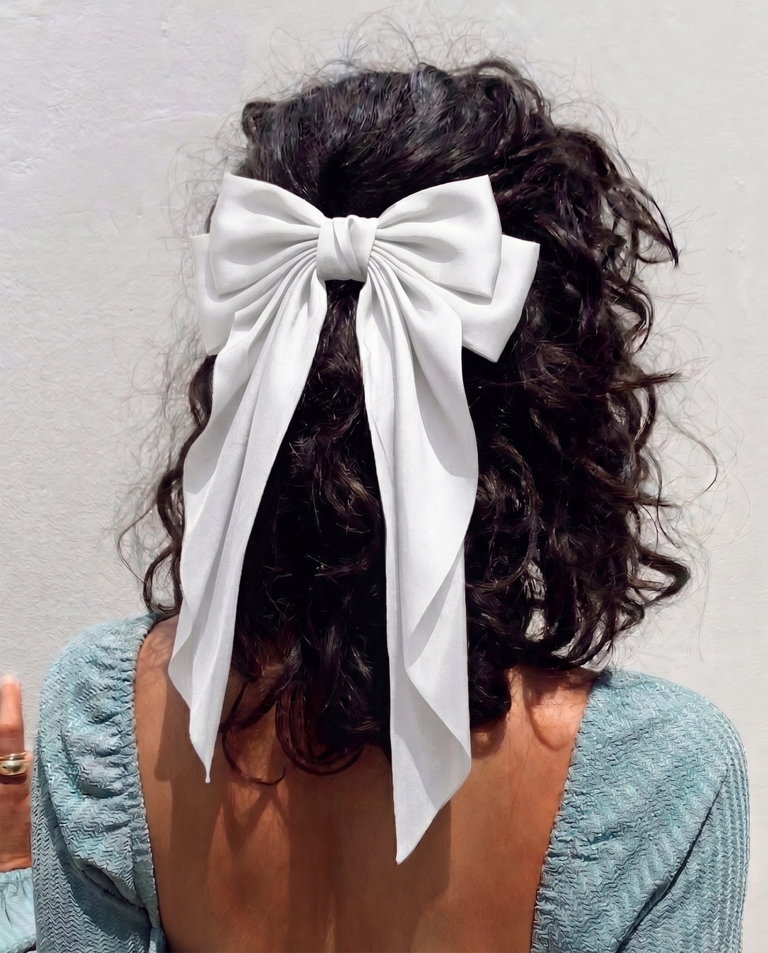 SOLACESolid Satin Large Bow Long Streamer Hair Clip