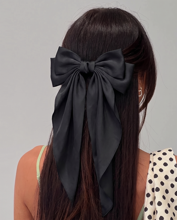 SOLACESolid Satin Large Bow Long Streamer Hair Clip