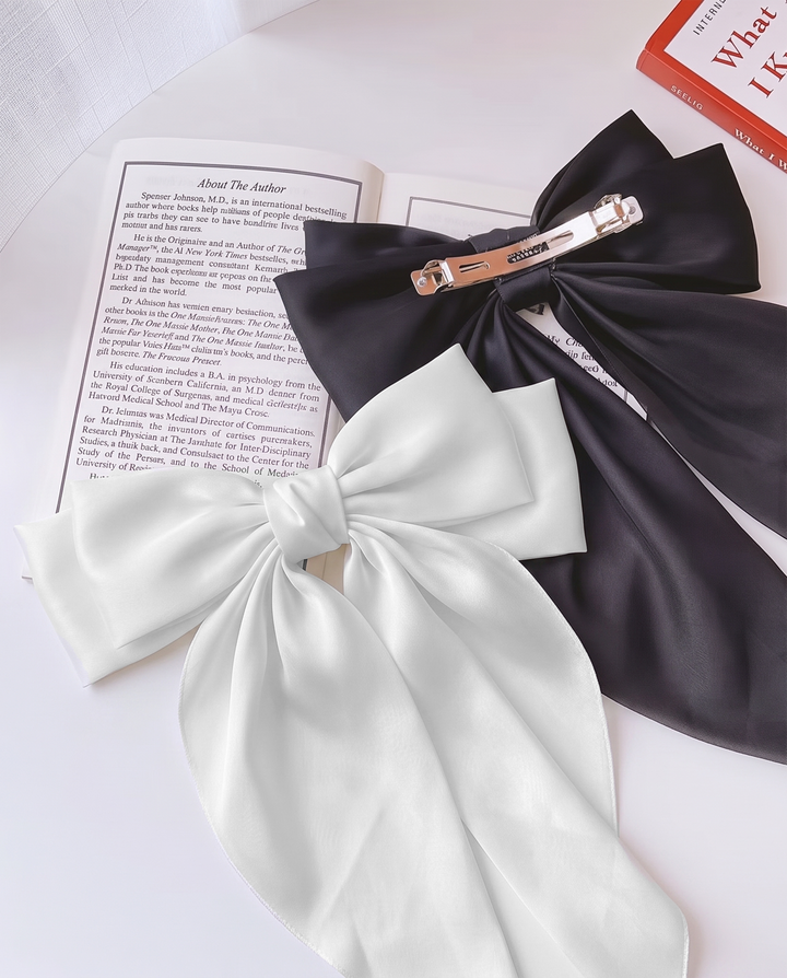 SOLACESolid Satin Large Bow Long Streamer Hair Clip