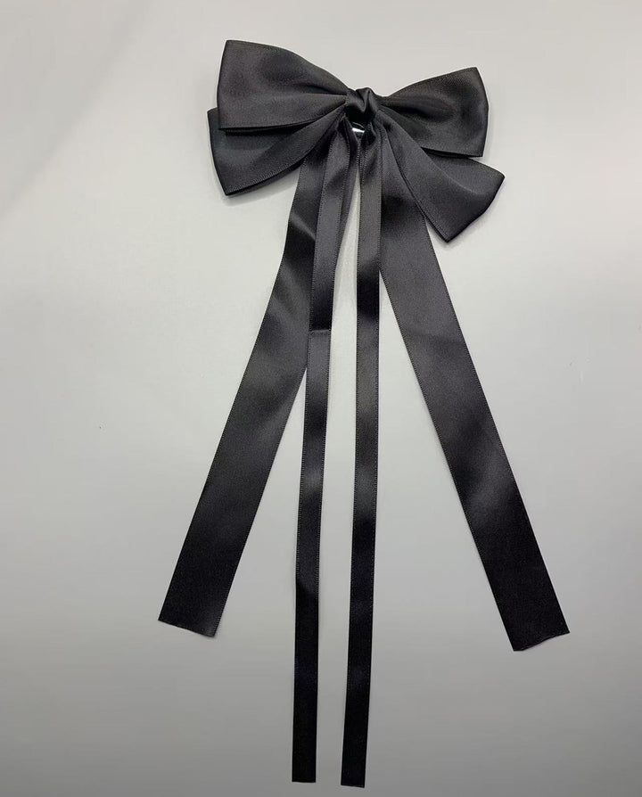 SOLACESolid Satin Long Streamer Big Bow Hair Clip