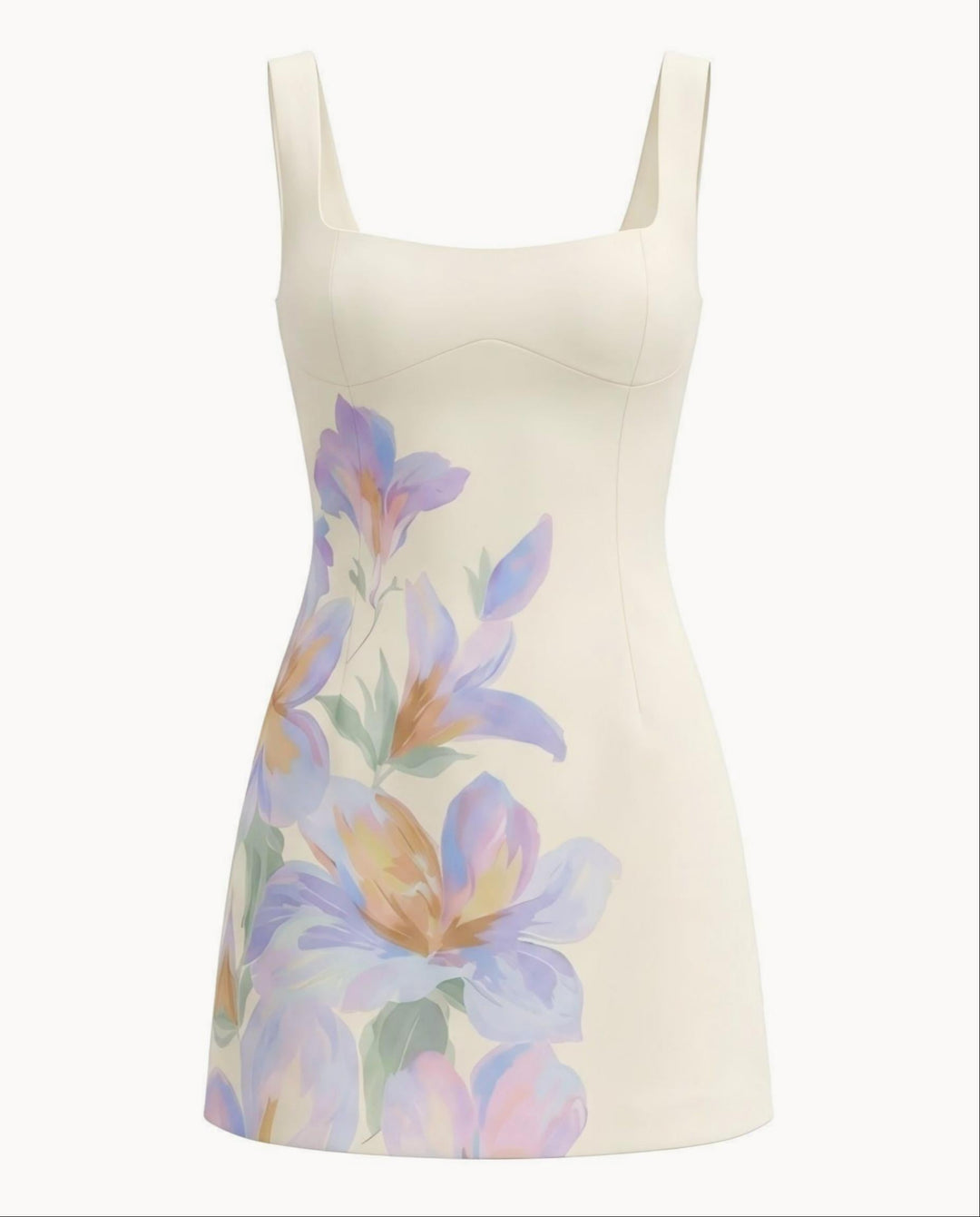 SOLACESquare Neck Sleeveless Watercolor Floral Print Mini Dress