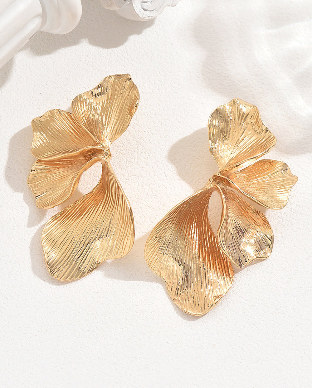 SOLACETextured Gold Ginkgo Leaf Statement Stud Earrings