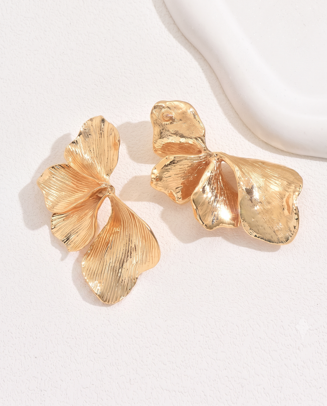 SOLACETextured Gold Ginkgo Leaf Statement Stud Earrings