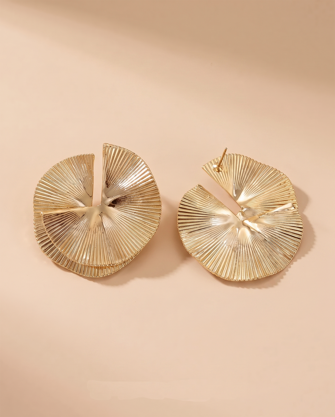 SOLACETextured Gold Split Fan Shape Statement Stud Earrings