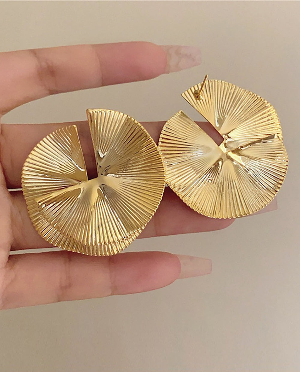 SOLACETextured Gold Split Fan Shape Statement Stud Earrings