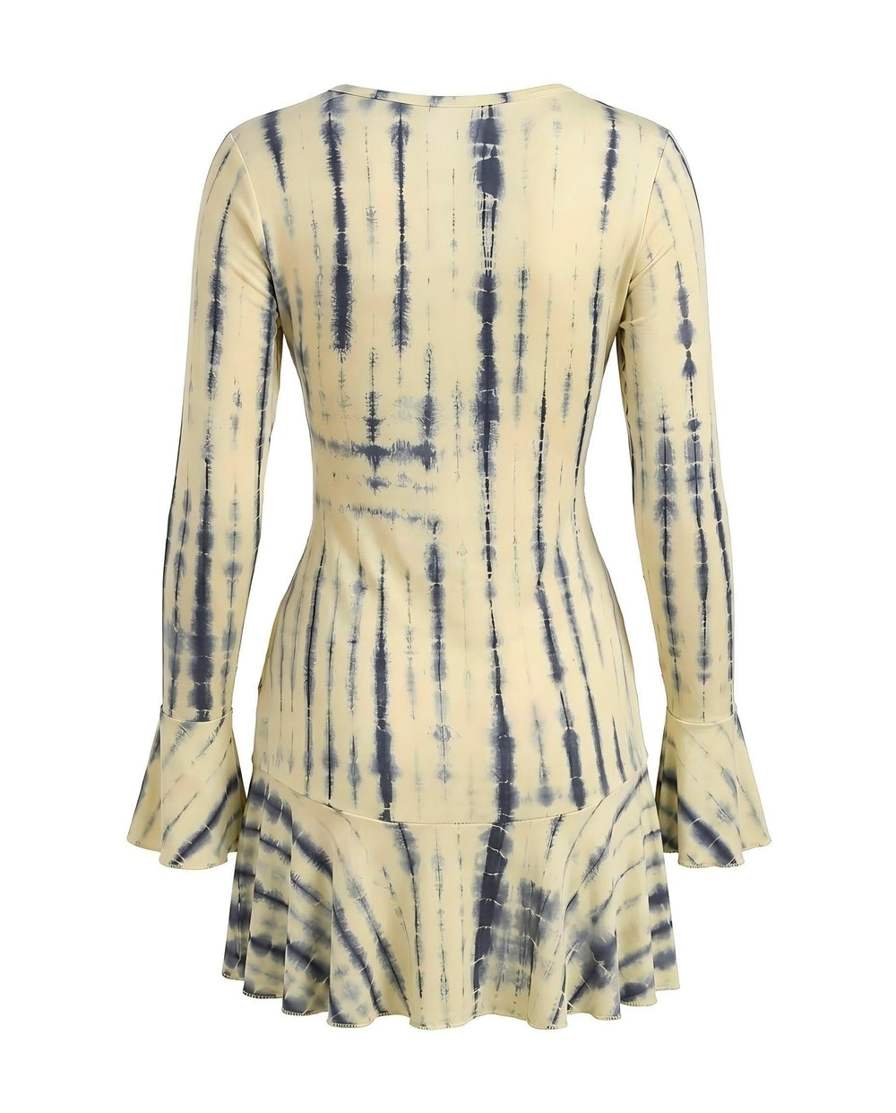 SOLACETie-Dye Long Sleeve Flounce Cuff Ruffle Hem Mini Dress
