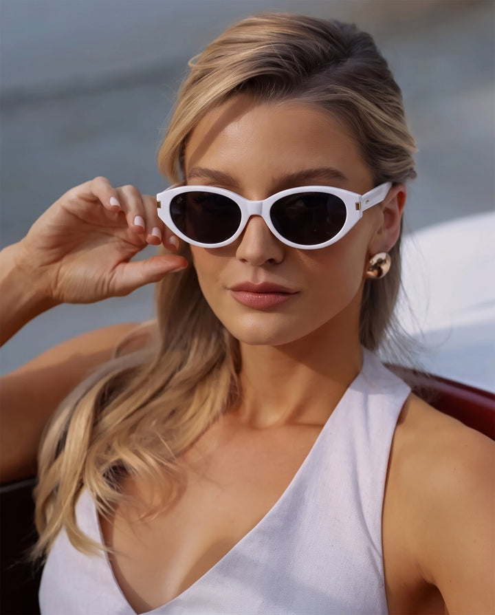 SOLACETwo Tone Option Retro Oval Cat Eye Sunglasses with Metal Decor
