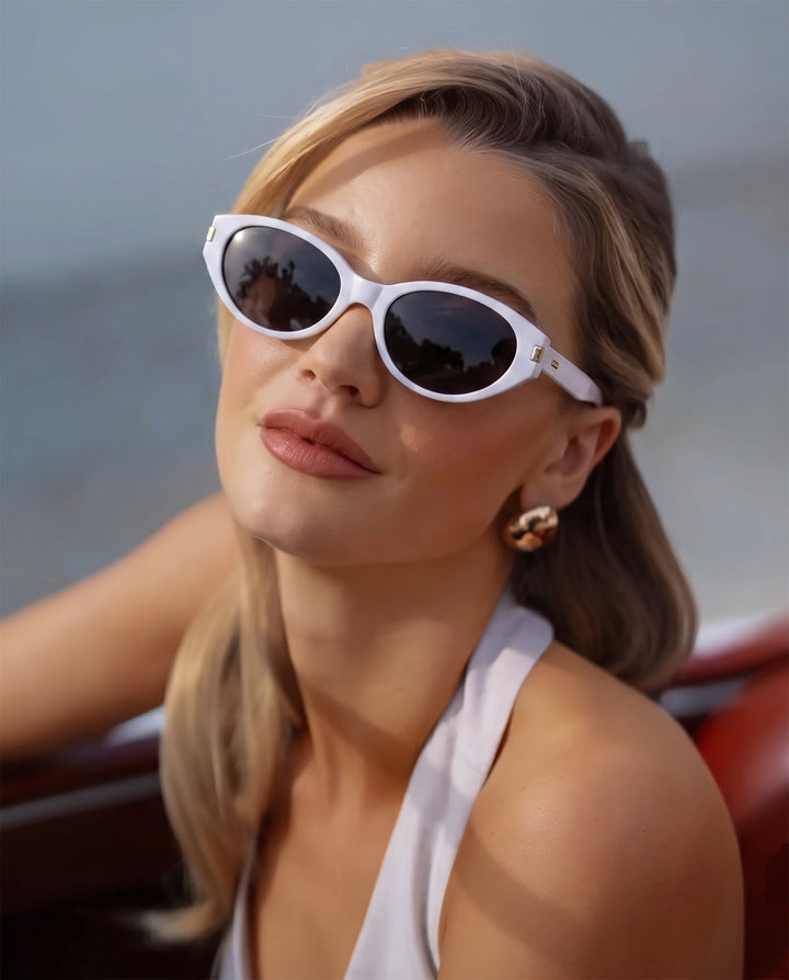 SOLACETwo Tone Option Retro Oval Cat Eye Sunglasses with Metal Decor
