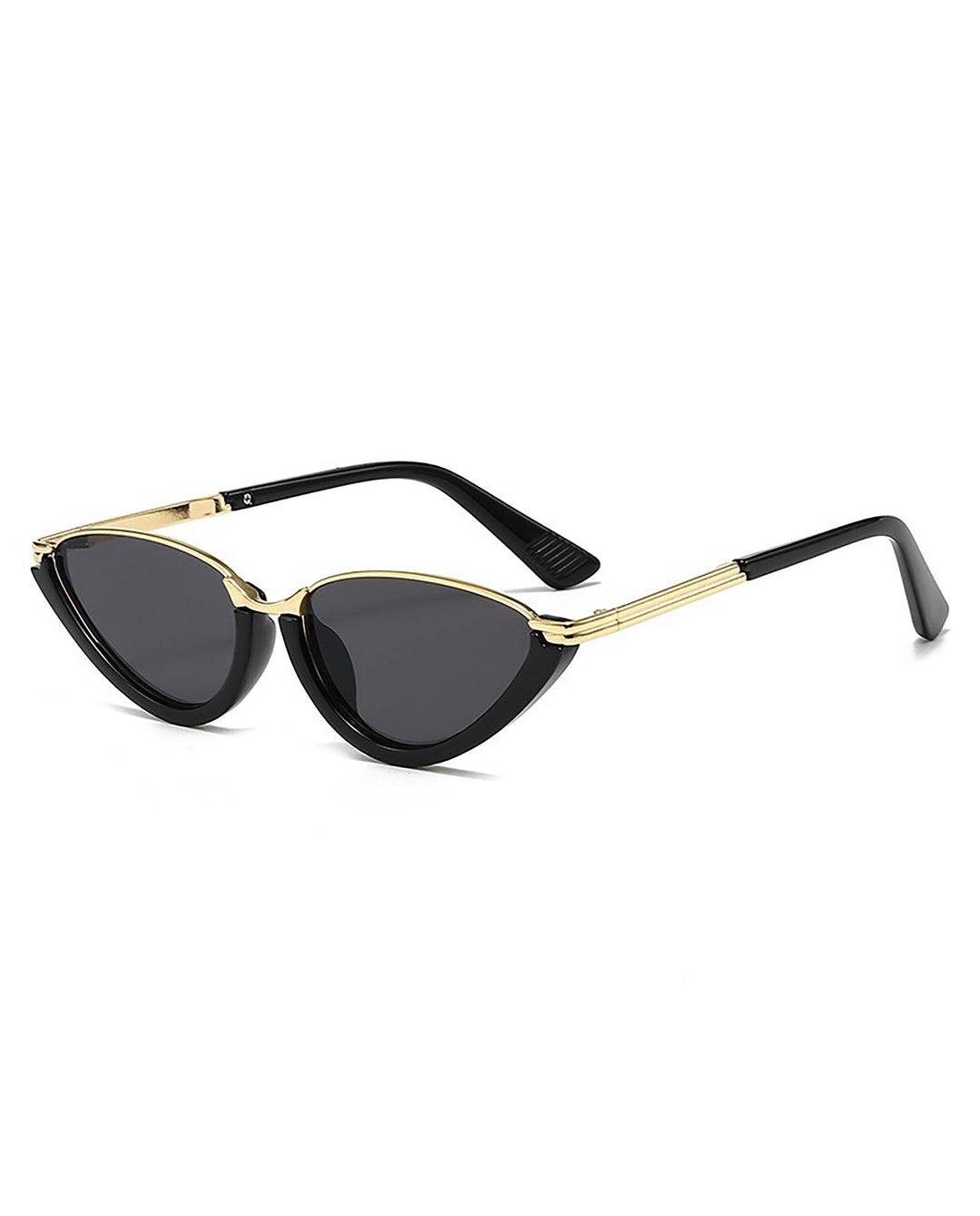 SOLACETwo-tone Metal Rim Cat Eye Sunglasses Black Gold Frame Solid Smoke Lens