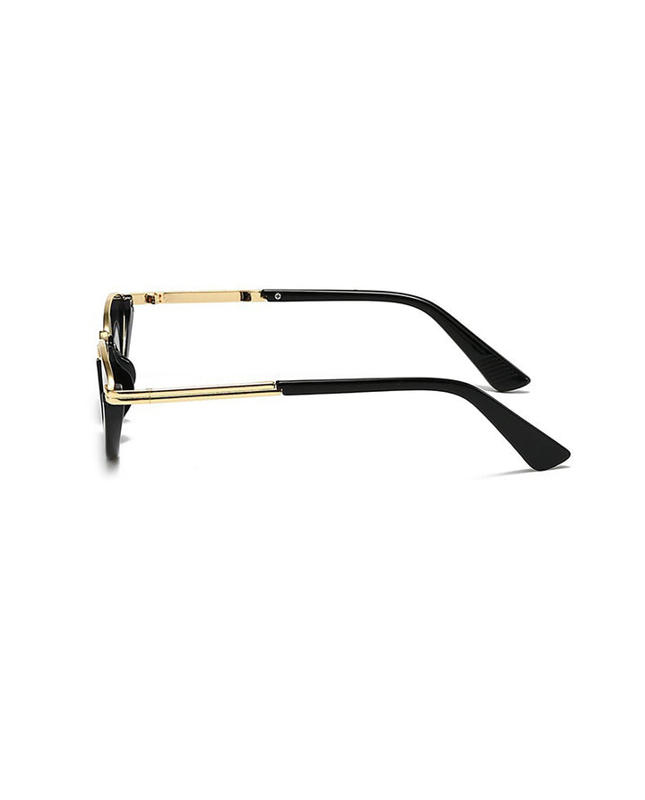 SOLACETwo-tone Metal Rim Cat Eye Sunglasses Black Gold Frame Solid Smoke Lens