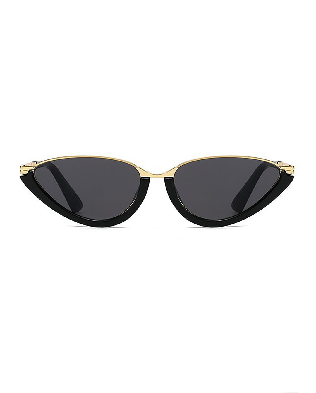 SOLACETwo-tone Metal Rim Cat Eye Sunglasses Black Gold Frame Solid Smoke Lens