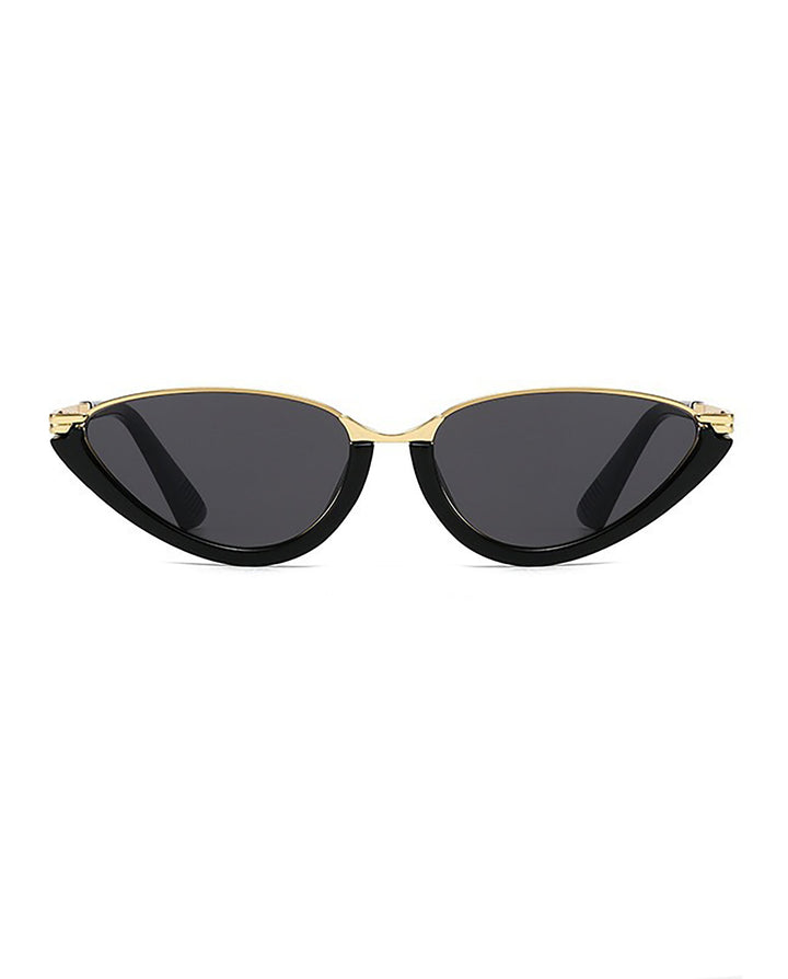 SOLACETwo-tone Metal Rim Cat Eye Sunglasses Black Gold Frame Solid Smoke Lens