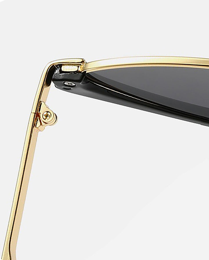 SOLACETwo-tone Metal Rim Cat Eye Sunglasses Black Gold Frame Solid Smoke Lens