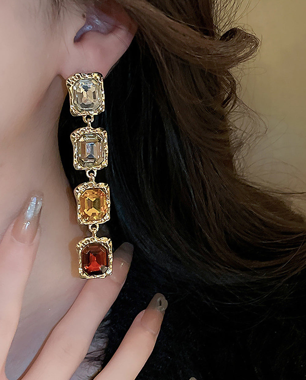 SOLACEVintage Baroque Square Crystal Necklace & Drop Earrings Jewelry Set Red Champagne Clear Rhinestone Gold Plated Jewelry Kit