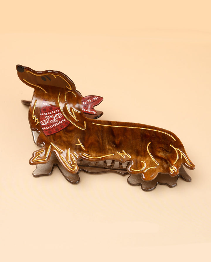 SOLACEVintage Dachshund Dog with Red Bandana Acrylic Hair Claw Clip