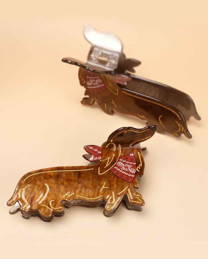 SOLACEVintage Dachshund Dog with Red Bandana Acrylic Hair Claw Clip