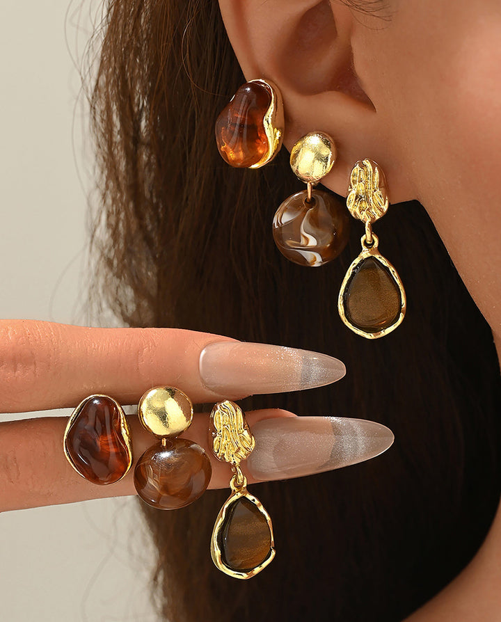 SOLACEVintage Resin Gold Metal Mixed Style Drop Earrings 3 Pairs Set