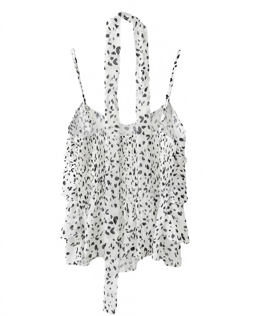 SOLACEWhite Black Dalmatian Spot Tiered Ruffle Cami Top