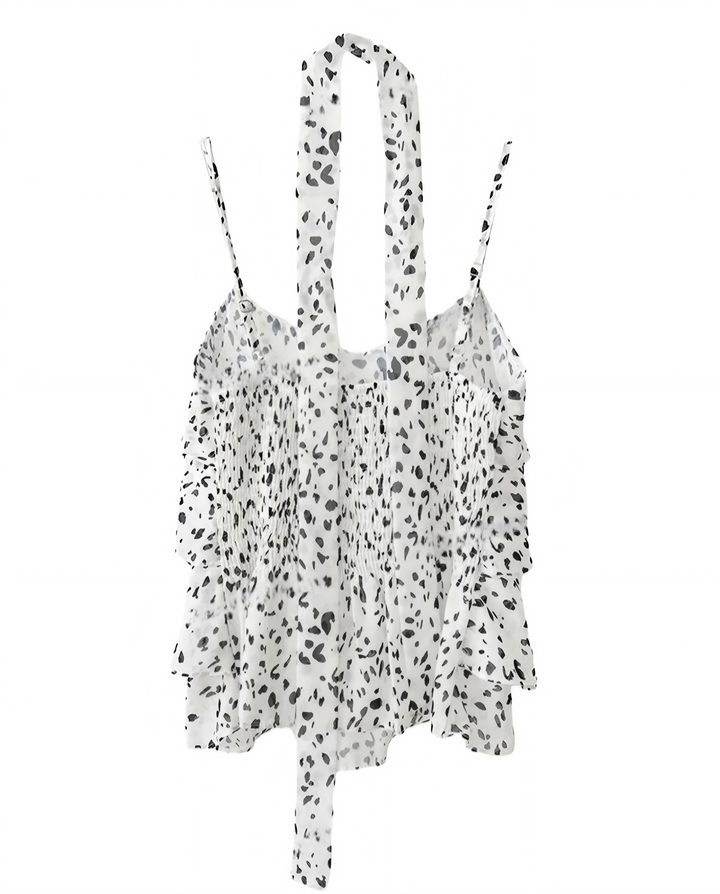 SOLACEWhite Black Dalmatian Spot Tiered Ruffle Cami Top